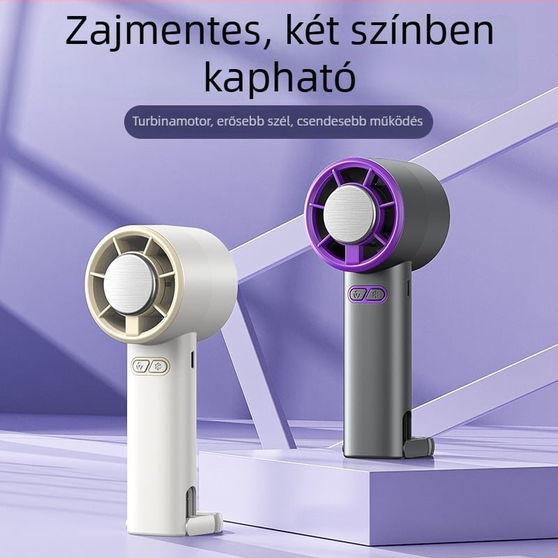 Termoelektromos hűtésű kézi ventilátor összecsukható asztali állvánnyal, turbó légáram, USB-tápellátás, beépített 1200–2000mAh akkumulátor, 3 sebesség