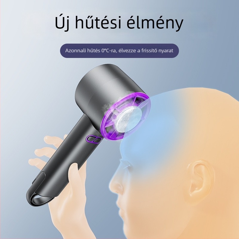 Termoelektromos hűtésű kézi ventilátor összecsukható asztali állvánnyal, turbó légáram, USB-tápellátás, beépített 1200–2000mAh akkumulátor, 3 sebesség