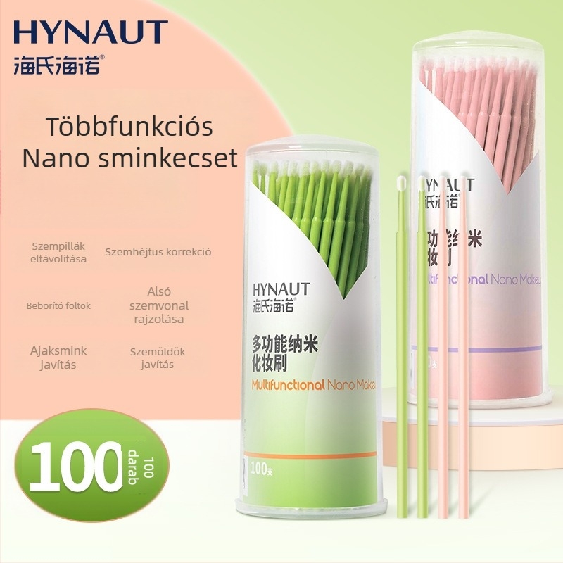 Nanó sminkecset finom hegyl és vattapálcával a szemhéjvonal és a szempillák tisztításához