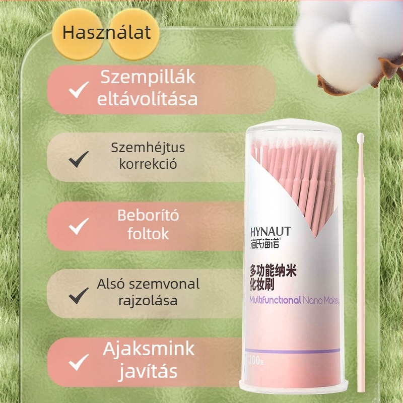 Nanó sminkecset finom hegyl és vattapálcával a szemhéjvonal és a szempillák tisztításához
