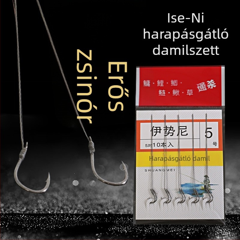 Kétszögű horog, kézzel kötött horogokkal, 5 készlet horgász damillal, Ise Ni harapás elleni vonal
