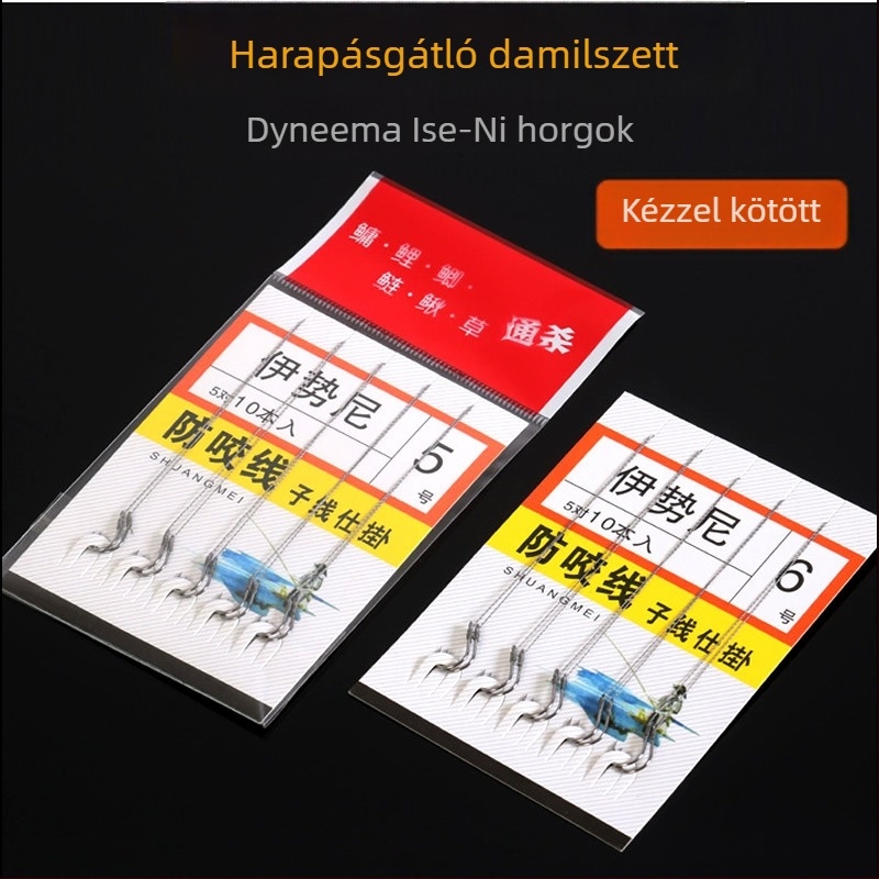 Kétszögű horog, kézzel kötött horogokkal, 5 készlet horgász damillal, Ise Ni harapás elleni vonal