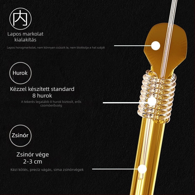 Anti-tekeredő rig kettős horoggal és kötött előkével, arany hüvelyes horogokkal, Ise-stílus, használatra kész