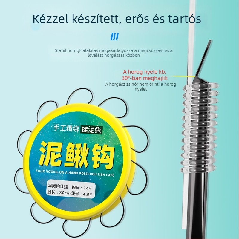 Mud Loach Hook horgászrig élőcsalihoz, tövises horog, fordított horoggal a Mandarin hal és a sügér számára