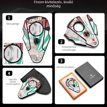 Jialong szivarvágó, rozsdamentes acél, éles, hordozható, ventilátorszerű dizájn, sík szájnyílás, kopásálló, elegáns ajándékdobozt, modell CL-SJ51