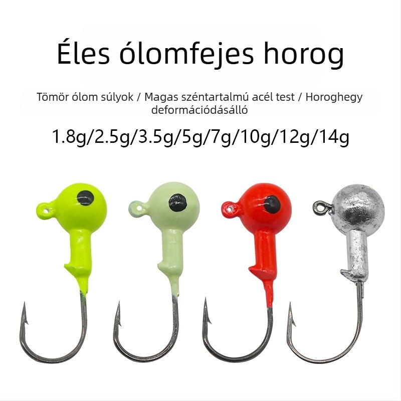 Ólomfejű horog foszforeszkáló színnel, puha csalival és férgekkel használható