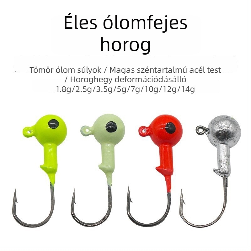 Ólomfejű horog foszforeszkáló színnel, puha csalival és férgekkel használható