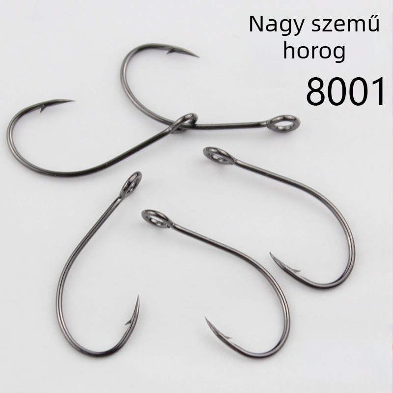 8001 Luya egyetlen horog vékony csíkkal és fényes pengével, folyó menti horgászathoz, nagy szemű, gyűrűs horog mandarinhal számára