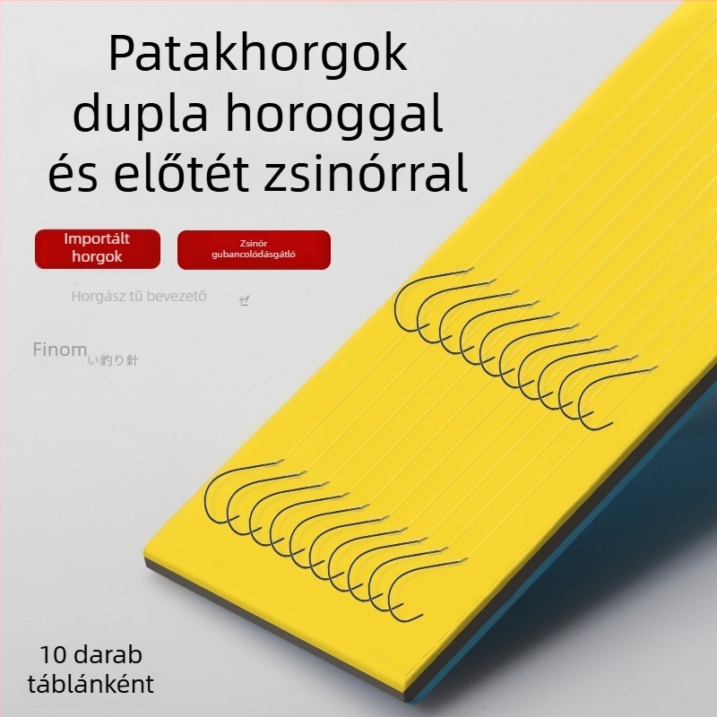 Kézzel kötött, előre kötött horgos szerelék kis halakhoz, kettős horoggal, folyó- és fenék horgászatra