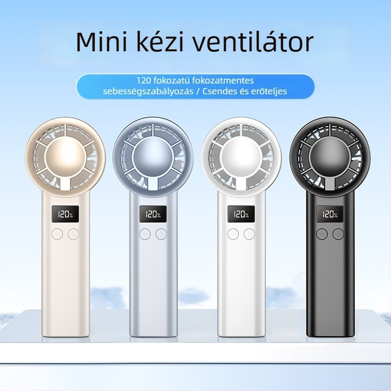 Mini USB újratölthető kézi ventilátor, kompakt hordozható belső és kültéri használatra, asztali ventilátor digitális kijelzővel