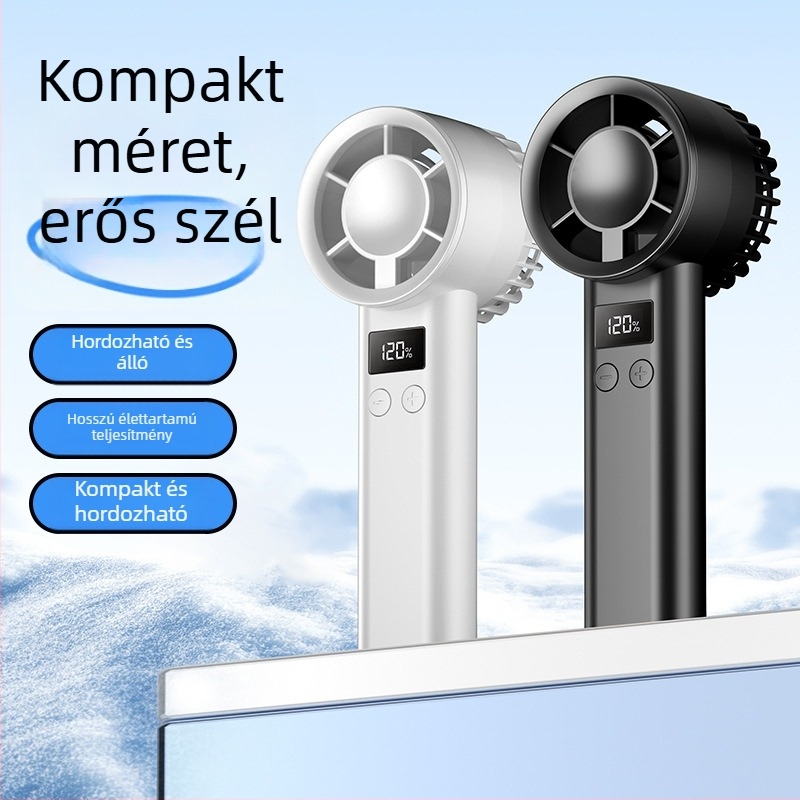 Mini USB újratölthető kézi ventilátor, kompakt hordozható belső és kültéri használatra, asztali ventilátor digitális kijelzővel