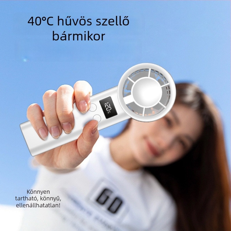 Mini USB újratölthető kézi ventilátor, kompakt hordozható belső és kültéri használatra, asztali ventilátor digitális kijelzővel