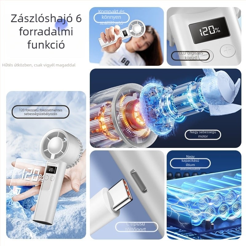 Mini USB újratölthető kézi ventilátor, kompakt hordozható belső és kültéri használatra, asztali ventilátor digitális kijelzővel