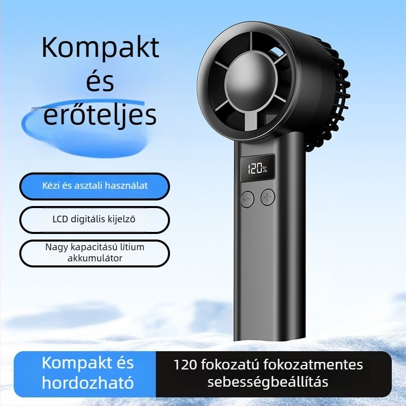 Mini USB újratölthető kézi ventilátor, kompakt hordozható belső és kültéri használatra, asztali ventilátor digitális kijelzővel