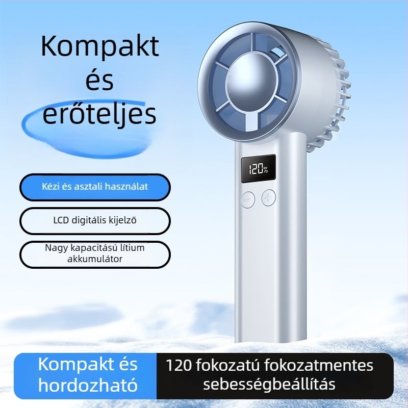 Mini USB újratölthető kézi ventilátor, kompakt hordozható belső és kültéri használatra, asztali ventilátor digitális kijelzővel