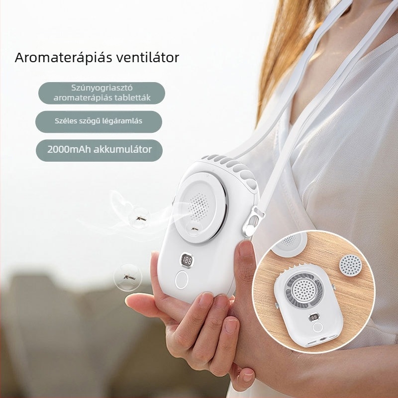 Nyakba akasztható, lapát nélküli USB-s töltésű aromaterápiás hordozható ventilátor – mini asztali ventilátor az irodába