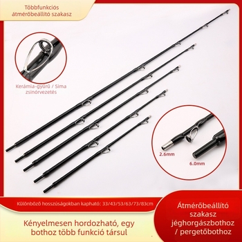 Csónakos horgászbot kiegészítő szakaszokkal és változó átmérőjű csatlakozásokkal, DIY dugós szakasz, fogó és középső rész