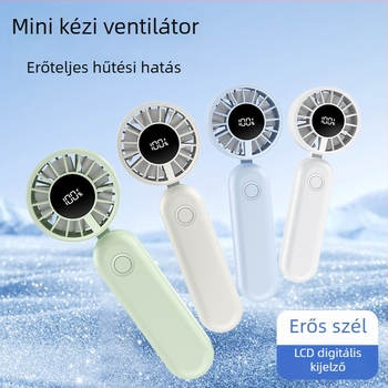 Digitális kijelzős összecsukható USB-asztali ventilátor, hordozható kézi ventilátor nagy sebességű hűtés (5 lapát, beépített akkumulátor 1200–2000 mAh)