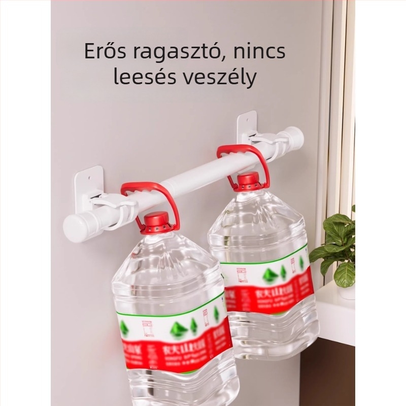 Fúrás nélküli fürdőszobai tárolóállvány erős ragasztóval a törölközőkhöz, kinyúló törölközőtartó rúddal és zuhanyfüggönyrúddal