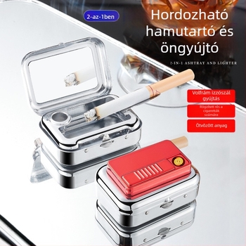 Divatos négyzet alakú hamutál gyújtóval, hordozható 2‑az‑1-ben hamutál, aranyos és kompakt