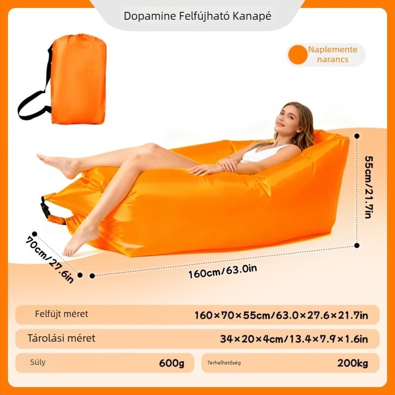 Hordozható felfújható kanapé – egyszemélyes relax fotel kempingezéshez és kültéri használatra
