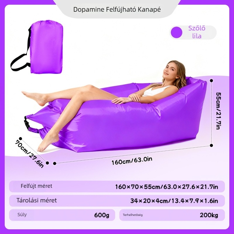Hordozható felfújható kanapé – egyszemélyes relax fotel kempingezéshez és kültéri használatra