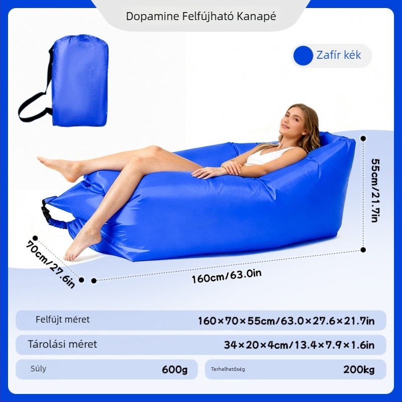 Hordozható felfújható kanapé – egyszemélyes relax fotel kempingezéshez és kültéri használatra