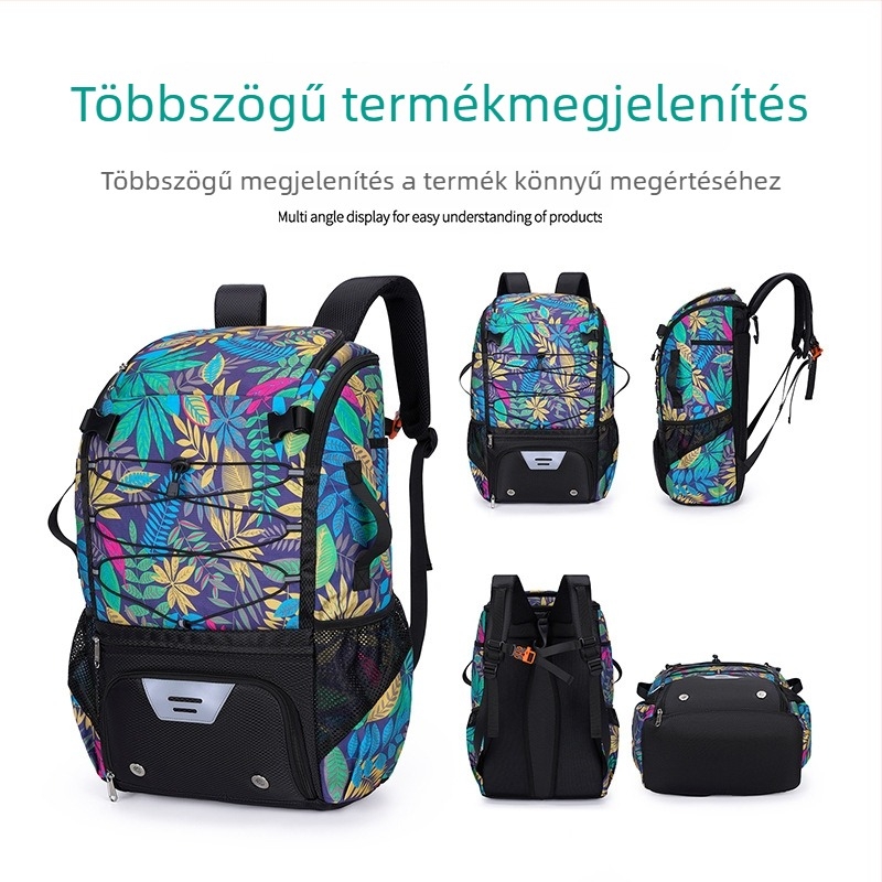 Multisport kültéri táska virágos mintával, vízálló nylonból, külön cipőrekesszel