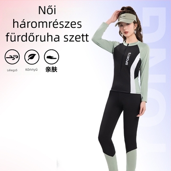 Női fürdőruha nyár 2025, háromrészes készlet hosszú ujjú toppal és hosszú nadrággal, konzervatív dizájn szörfözéshez és snorkelozáshoz