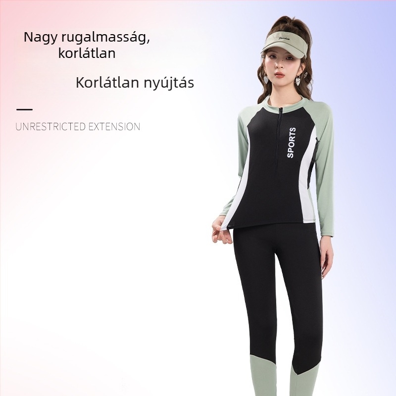 Női fürdőruha nyár 2025, háromrészes készlet hosszú ujjú toppal és hosszú nadrággal, konzervatív dizájn szörfözéshez és snorkelozáshoz
