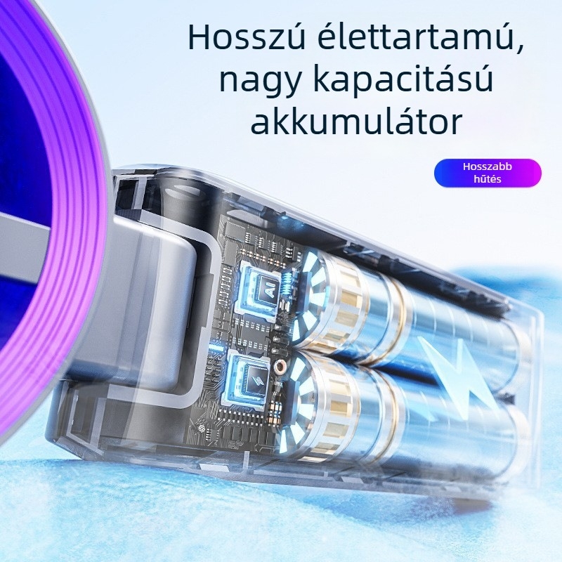 Nyakba akasztható mini ventilátor digitális kijelzővel, összecsukható, USB-töltés, brushless motor, beépített akkumulátor, kültéri használatra