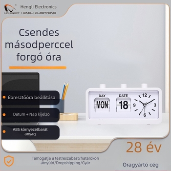 Iroda asztali ébresztőóra naptárral és hét kijelzővel, csendes sweep mozgás, elemről működik
