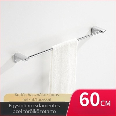 Rozsdamentes acél törölközőtartó dupla rúddal és papírtartóval – szerelés fúrás nélkül