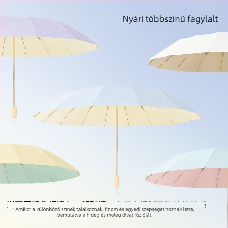 16 bordás szélálló napernyő, színes vászon, UV védelem UPF 50+, összecsukható két személyre, női napernyő