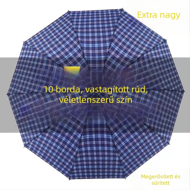 Extra nagy háromrészes összezárható esernyő kockás mintával, megerősített, uniszex, UPF 40+