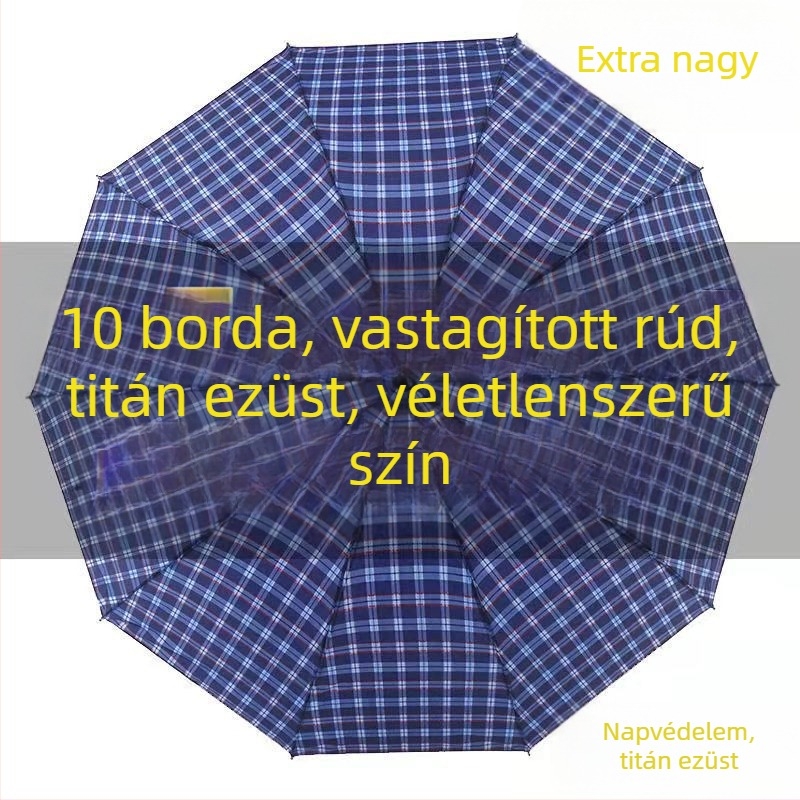 Extra nagy háromrészes összezárható esernyő kockás mintával, megerősített, uniszex, UPF 40+