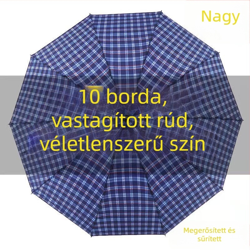 Extra nagy háromrészes összezárható esernyő kockás mintával, megerősített, uniszex, UPF 40+