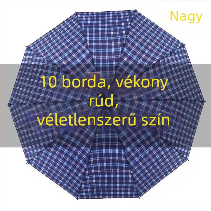 Extra nagy háromrészes összezárható esernyő kockás mintával, megerősített, uniszex, UPF 40+
