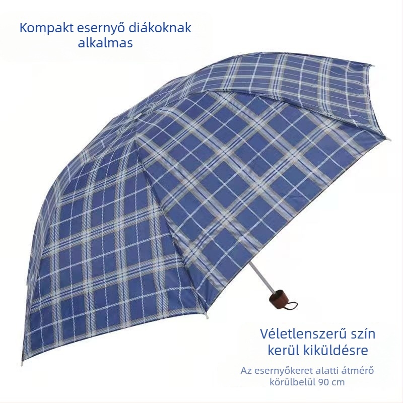 Extra nagy háromrészes összezárható esernyő kockás mintával, megerősített, uniszex, UPF 40+