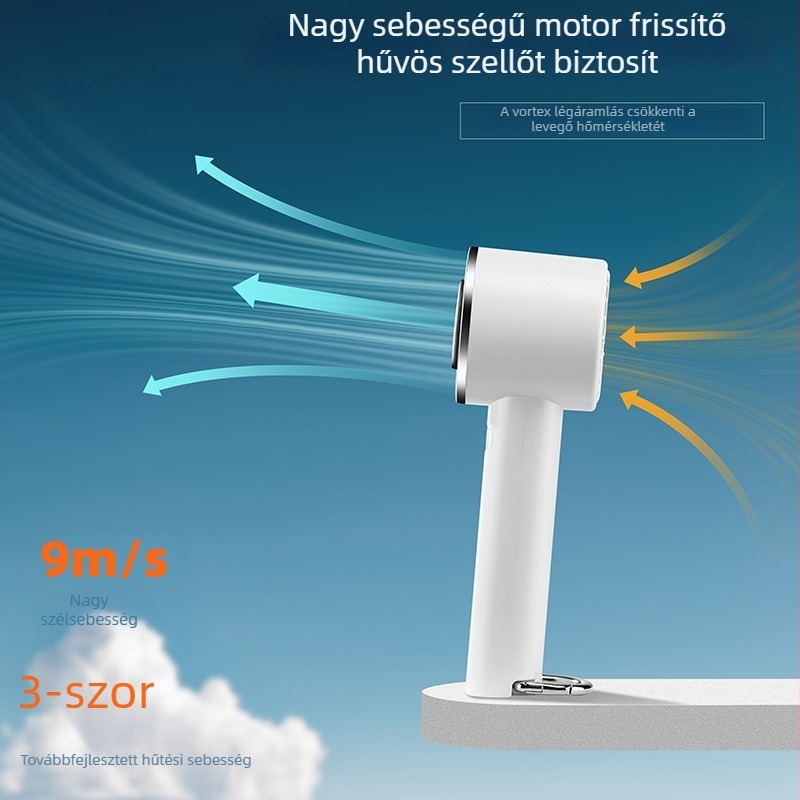 USB kézi mini ventilátor karabinerrel, jég-hűtés funkcióval, kültéri használatra