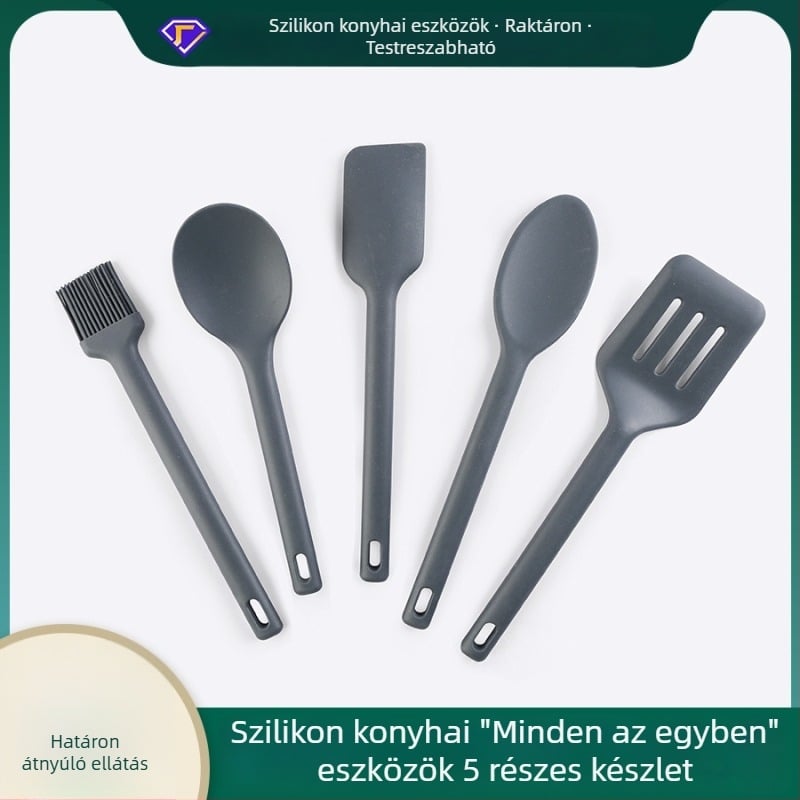 Integrált szilikon konyhai készlet: tapadásmentes serpenyőhöz való spatula, szilikon spatula, olajozó ecset, sütési eszközök