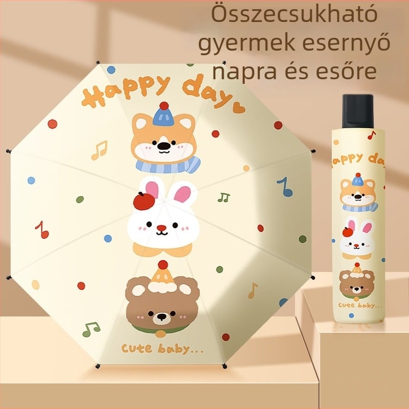Aranyos összecsukható gyerek esernyő 6–12 éveseknek, új stílus, erős és tartós, UV-védelem
