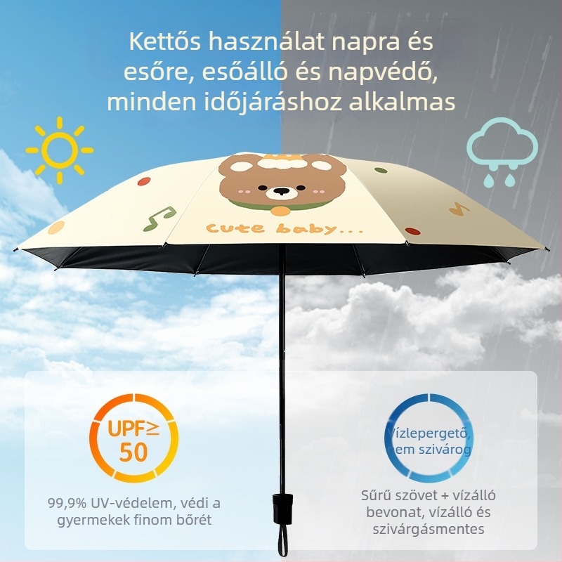Aranyos összecsukható gyerek esernyő 6–12 éveseknek, új stílus, erős és tartós, UV-védelem