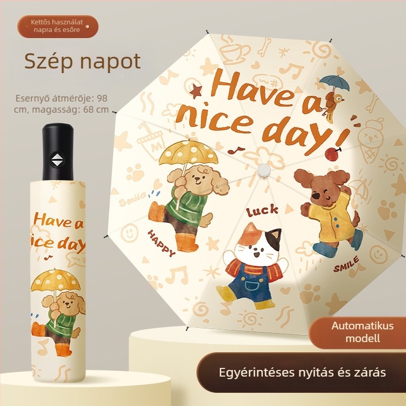 Aranyos összecsukható gyerek esernyő 6–12 éveseknek, új stílus, erős és tartós, UV-védelem