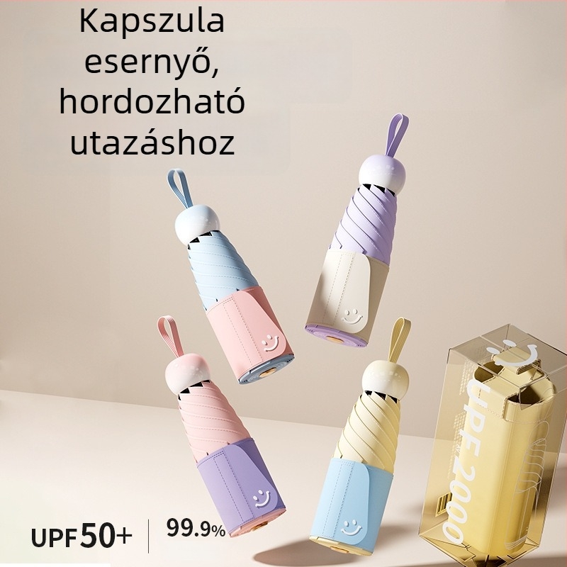 Női kompakt napernyő UPF50+ UV-védelemmel, esőre és napsütésre, öt részes kapszulás dizájn