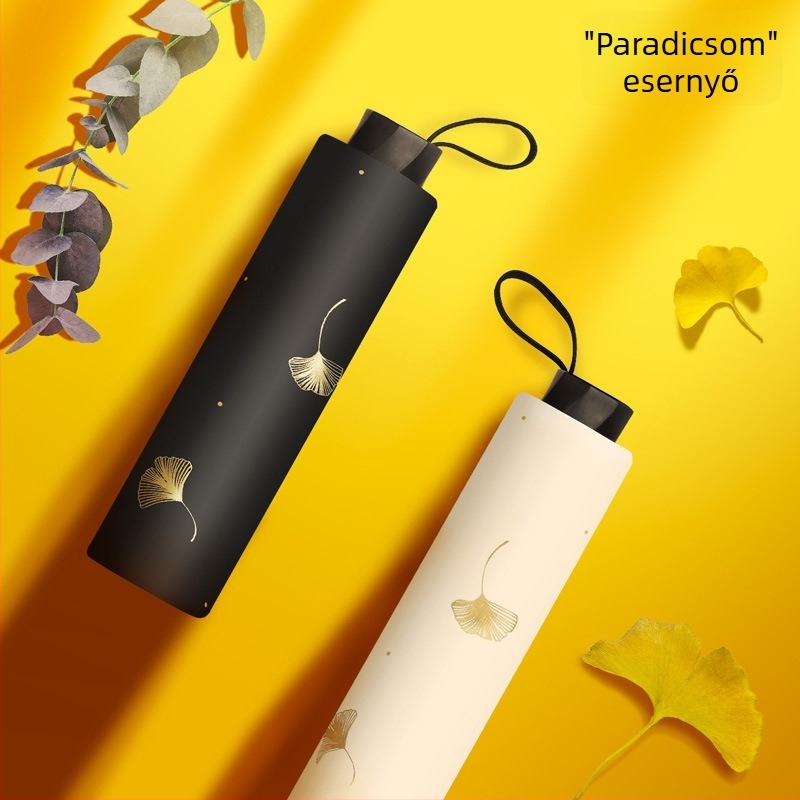 Paradise esernyő ginkgo levél mintával, UPF50+ UV-védelem, könnyű háromrészes esernyő napra és esőre