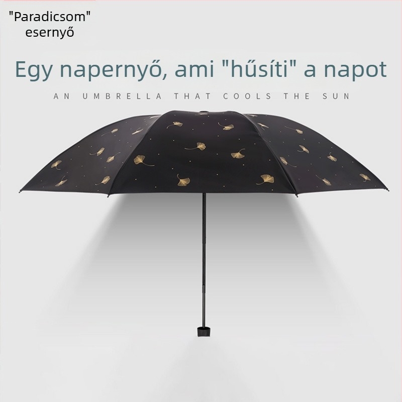 Paradise esernyő ginkgo levél mintával, UPF50+ UV-védelem, könnyű háromrészes esernyő napra és esőre