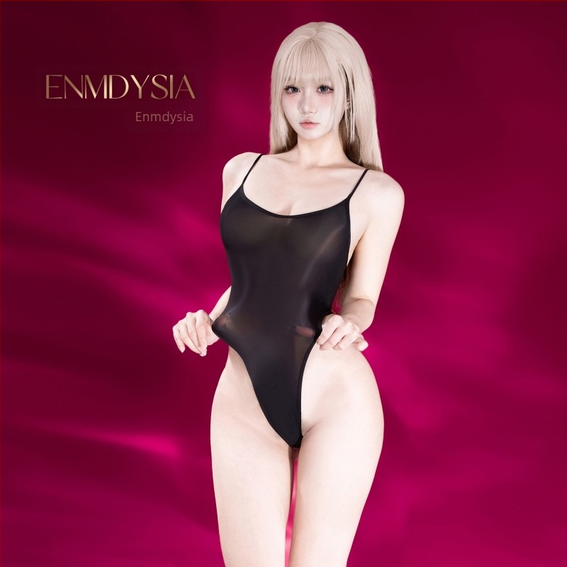 Entis pántos, varrat nélküli, fényes, átlátszó, magas elasztikusságú bodysuit, szexi hasíték és nyitott intim zóna nőknek
