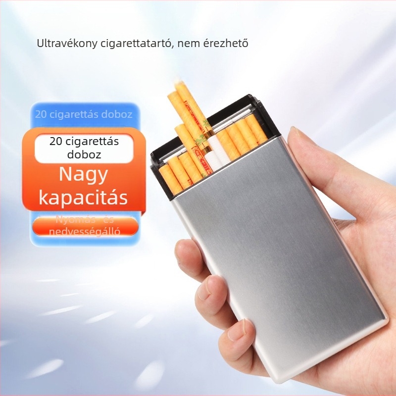 Ultra vékony fém cigarettás doboz férfiaknak, hordozható csúszó fedéllel, 20 vékony cigarettát tárol