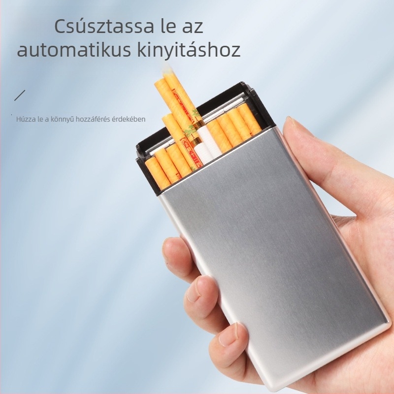 Ultra vékony fém cigarettás doboz férfiaknak, hordozható csúszó fedéllel, 20 vékony cigarettát tárol